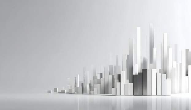 Dynamic abstract data visualization featuring black and white bar graphs and flowing lines against a blurred modern background - Powered by Adobe