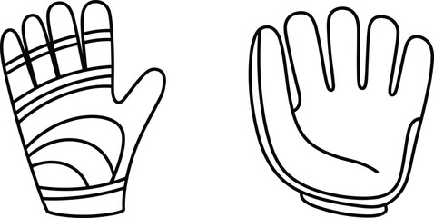 Pair of gloves illustration, black and white line art, sports accessory, hand protection gear, detailed vector drawing, apparel design element