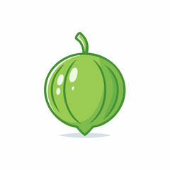 Cartoon illustration of a green tomatillo with stem and simple design.