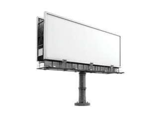 Large blank white advertising panel on concrete pole advertisement billboard, Isolated, Png Transparent Background