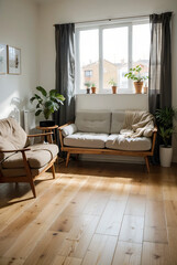 Modern Scandinavian Living Room with Indoor Plants