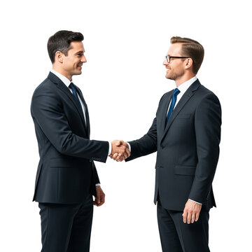 2 business men shaking hands white background
