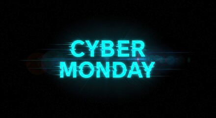 Cyber monday neon glitch effect text on dark background