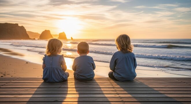 Sibling enjoying a peaceful sunset together by the Bali beach - Powered by Adobe