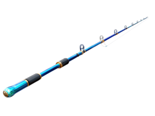 Blue fishing rod with gold accents and clear handle image, Isolated, Png Transparent Background