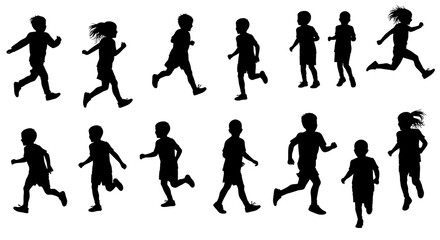 Silhouette Children Running Active Kids Playtime Graphics, Childhood Joy and Outdoor Fun Illustrations