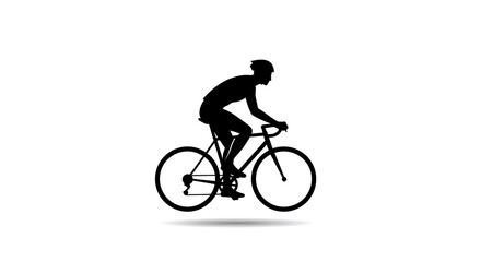 Black silhouette of a cyclist riding a road bicycle on a white background. Concept of sport, fitness, and healthy lifestyle.