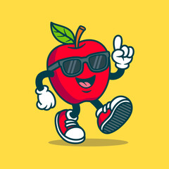 Cute Mascot Apple With Sunglasses Cartoon Vector Art, Illustration and Graphic