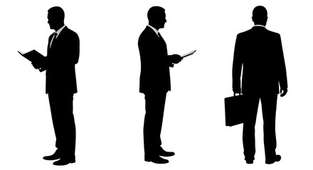 Professional corporate man silhouette collection. Vector graphic set of a businessman in a suit for various business concepts and presentations.