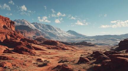 Naklejka premium Red desert landscape vast mountains