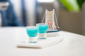 Blue Curacao Cocktails with Boat Decoration
