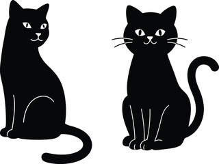 Two black cats sitting with expressive faces, a charming and minimalist illustration for cat lovers, pet shops, and animal-related designs and merchandise.