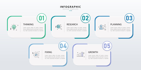 Infographic template design. 5 Step timeline journey. Process diagram, 5 options on white background, Infograph elements, business, education, technology, modern vector illustration.