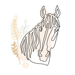 Abstract illustration close up horse head in continuous one line vector