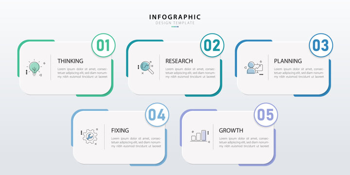 Infographic template design. 5 Step timeline journey. Process diagram, 5 options on white background, Infograph elements, business, education, technology, modern vector illustration.
