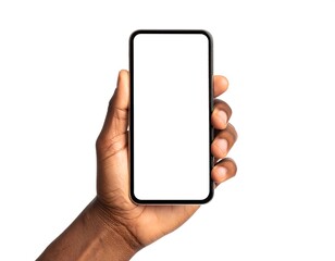 Hand holding blank smartphone screen