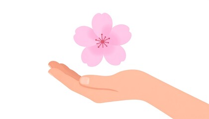 Hand holding delicate pink cherry blossom