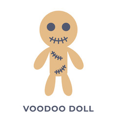 Voodoo Doll Icon, Creepy Halloween Curse Doll with Pins, Icon Flat Style