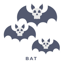 Bat Icon, Flying Halloween Bat Silhouette in Night Sky, Icon Flat Style
