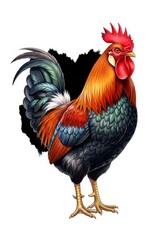 Fototapeta premium Majestic Rooster Portrait - Vibrant rooster, detailed plumage, proud stance, symbolic of strength, freedom, and dawn. A regal bird with striking colors