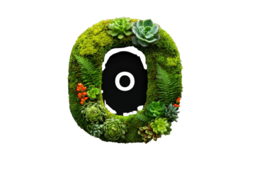 Eco-Friendly Green Letter O Decorated with Succulents and Moss for Nature and Environment Themes