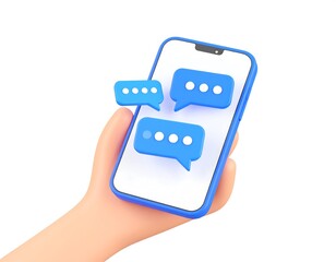 Hand holding smartphone with messages