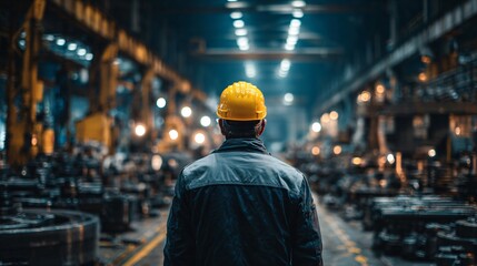 Professional Industrial Worker Inspecting Machinery in Factory Setting