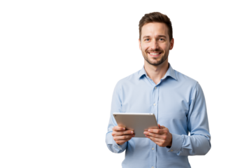 Modern Professional with Tablet: Confident, Approachable, Tech-Savvy