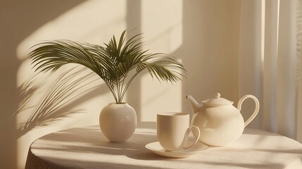 Delicate Porcelain Tea Set Under Soft Sunlight