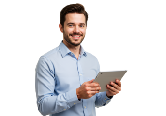 Modern Professional with Tablet: Confident, Approachable, Tech-Savvy