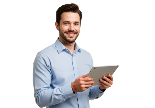 Modern Professional with Tablet: Confident, Approachable, Tech-Savvy