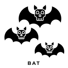 Bat Icon, Flying Halloween Bat Silhouette in Night Sky, Icon Glyph Style