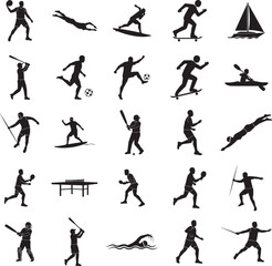 Obraz premium Collection of Sport Activity Icons Featuring People in Action Silhouette