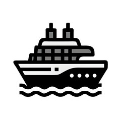 Obraz premium Cruiser Ship Icon – Flat Vector Illustration of Ocean Cruise Liner, Sea Travel Symbol, Modern Maritime Transport Isolated on White for Travel, Tourism, and Nautical Concepts