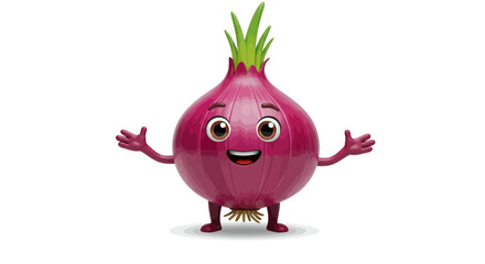 Happy cartoon red onion character with open arms