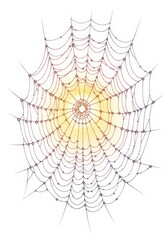 Fototapeta premium Sunrise Spiderweb Dewdrops - A detailed illustration of a spiderweb glistening with morning dew, symbolizing fragility, nature's artistry, patience, the passage of time, and hidden beauty
