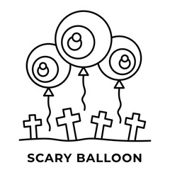 Scary Halloween Balloon Icon, Haunted Party Decoration, Icon Outline Style