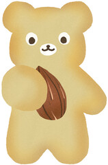 Teddy Bear Cookie Holding Almond - Cute Hand Drawn Dessert Clipart