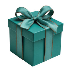 Obraz premium Elegant teal gift box with satin ribbon and bow isolated on transparent background