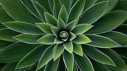 Close-up of a rosette succulent plant.  Dark green leaves radiate outwards from a central point.  Light green lines accentuate the leaf edges.  Botanical detail