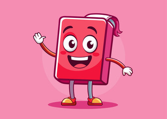 Happy red book character waving hello