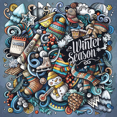 Obraz premium Cartoon vector doodles Winter illustration