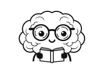 Cartoon brain character reading a book