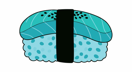 A delicious sushi piece with salmon topping, ready to enjoy.