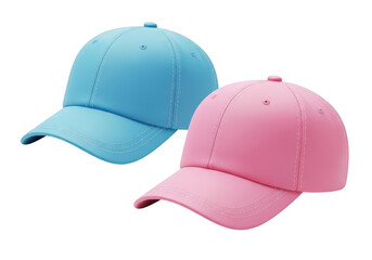 Fototapeta premium Two baseball caps one pink one blue isolated on transparent background