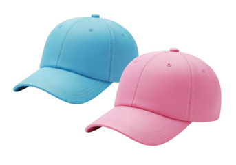 Two baseball caps one pink one blue isolated on transparent background