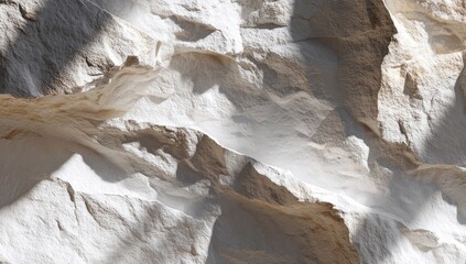 Close-up view of textured light beige stone.  Sharp shadows highlight rock formations
