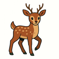 Cute cartoon fawn with antlers walking. Adorable young deer character illustration.