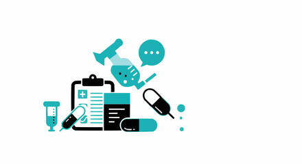 Medical symbols and medications, healthcare concept.