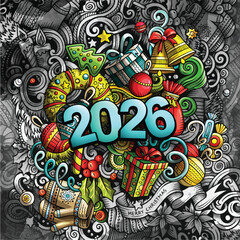 Fototapeta premium 2026 Happy New Year graphics illustration. Creative winter holidays background.